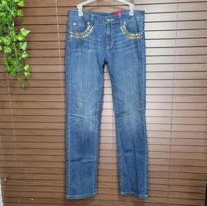V Cristina Studded Mid-rise Straight Leg Midwash Women's Jeans Size 10